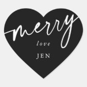 Custom Black + White 'Merry' Weihnachten/Feiertag Herz-Aufkleber (Vorderseite)