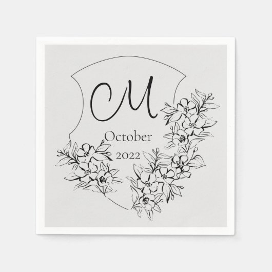 Custom Black & White Monogram Beerdigung Napkins Serviette (Vorderseite)