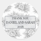Custom Black White Thank You Floral Sticker (Vorderseite)