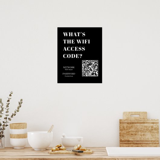 Custom Black WiFi QR | Network Password Display Poster (Küche)