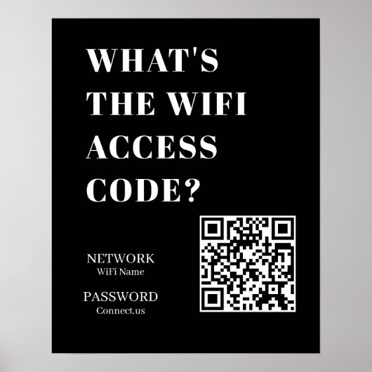 Custom Black WiFi QR | Network Password Display Poster (Vorne)
