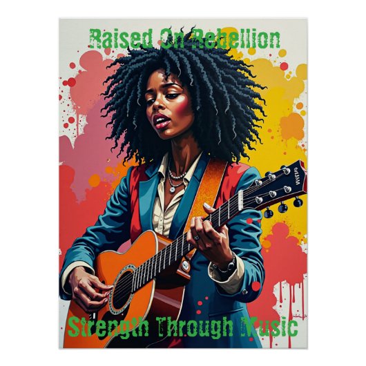 Custom Black Woman Gitarrist Art Inspiration Poster (Vorderseite)