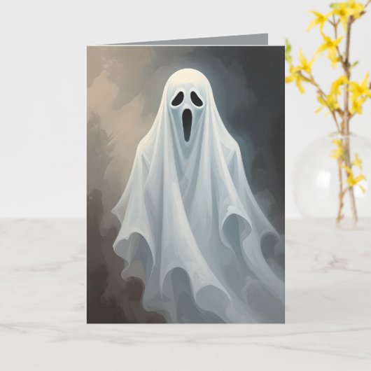 Custom Blank Halloween | Niedliches Blatt Ghost-De Karte (Gelbe Blume)