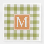 Custom Blätter Green Pumpkin Orange Gingham Patter Serviette (Vorderseite)