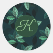 CUSTOM-Blätter Monogramm Anfangsaufkleber Runder Aufkleber (Vorderseite)