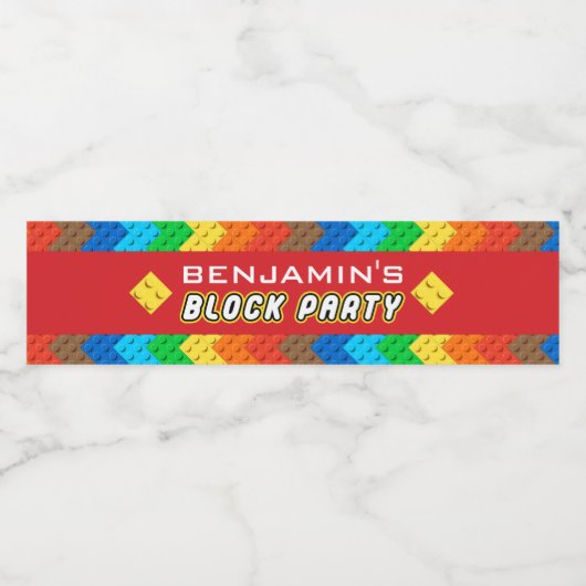 Custom BLOCK PARTY Farbenbricks Tower Builder Wasserflaschenetikett (Einzelnes Label)
