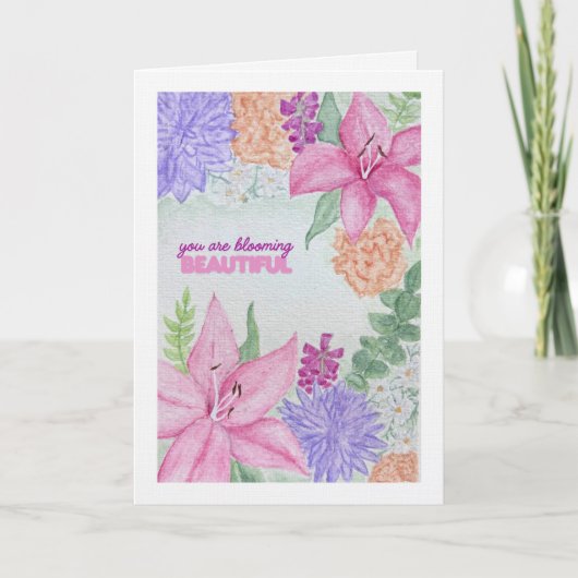 Custom Blooming Beautiful Watercolour Folded Card Dankeskarte (Vorderseite)