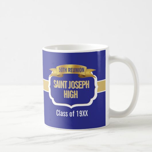 Custom Blue 50th Class Reunion Favor Mug Kaffeetasse (Rechts)