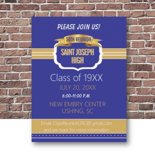 Custom Blue 50th Class Reunion Invite Postkarte