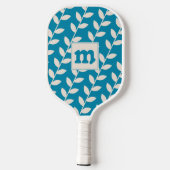 Custom Blue 70er Leaf Muster Monogram Pickleball Schläger (Rückseite)