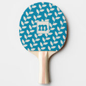 Custom Blue 70er Leaf Muster Monogram Tischtennis Schläger (Rückseite)