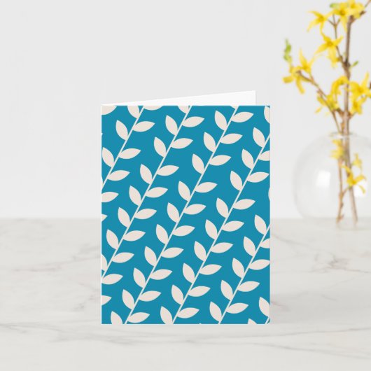 Custom Blue 70er Retro Leaf Muster Karte (Gelbe Blume)