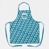 Custom Blue 70er Retro Leaf Muster Monogramm Schürze (Vorderseite)
