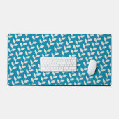 Custom Blue 70s Retro Leaf Pattern  Schreibtischunterlage (Tastatur & Maus)