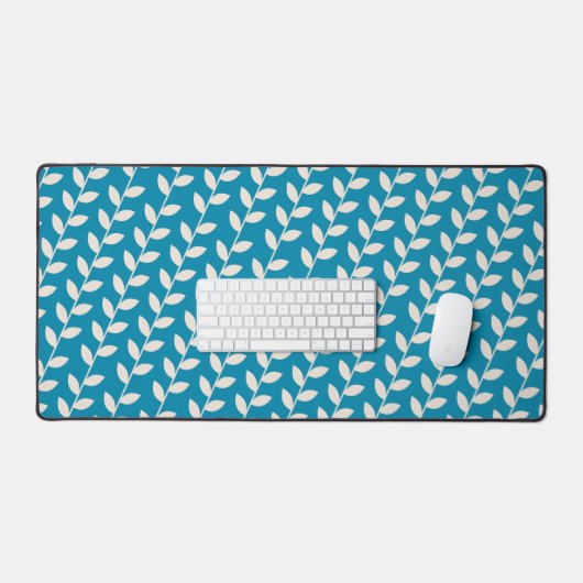 Custom Blue 70s Retro Leaf Pattern Schreibtischunterlage (Tastatur & Maus)