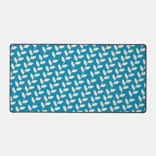 Custom Blue 70s Retro Leaf Pattern Schreibtischunterlage (Vorderseite)