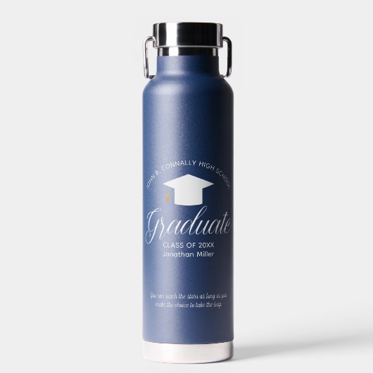 Custom Blue Abschluss Class of 2025 Keepake Trinkflasche (Vorne)