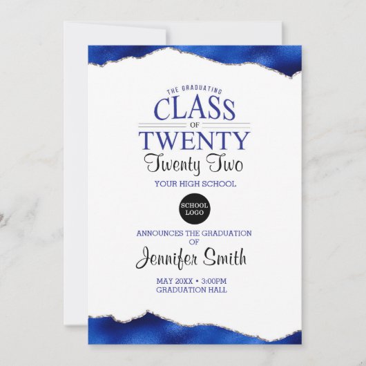 Custom Blue Abschluss Einladung mit Back Foto (Vorderseite)