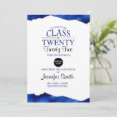 Custom Blue Abschluss Einladung mit Back Foto (Stehend Vorderseite)