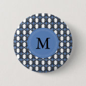 Custom Blue Abstrakt Scarab Muster Monogram Button (Vorderseite)