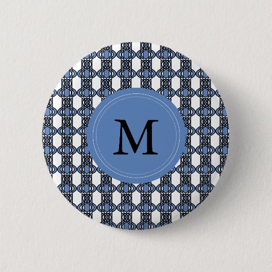 Custom Blue Abstrakt Scarab Muster Monogram Button (Vorderseite)