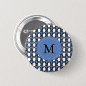 Custom Blue Abstrakt Scarab Muster Monogram Button (Vorne & Hinten)