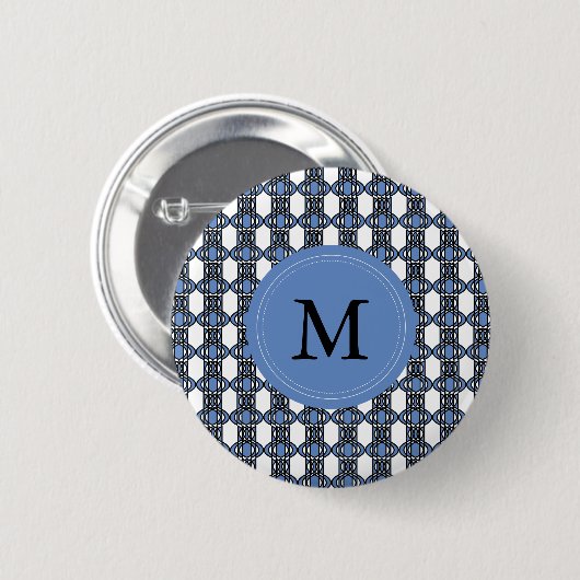 Custom Blue Abstrakt Scarab Muster Monogram Button (Vorne & Hinten)