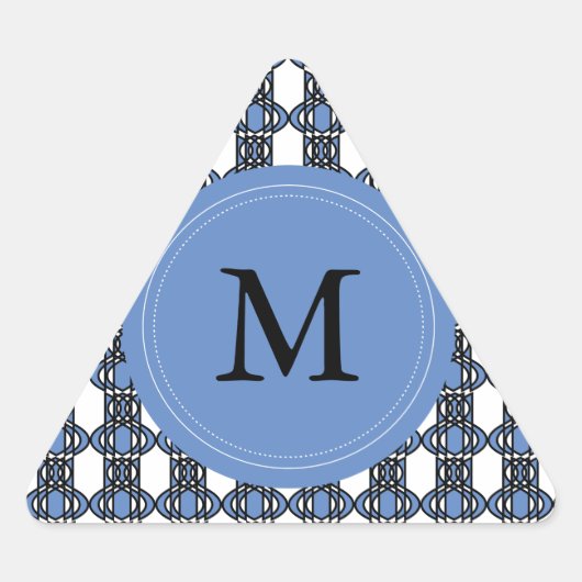 Custom Blue Abstrakt Scarab Muster Monogram Dreieckiger Aufkleber (Vorderseite)