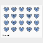 Custom Blue Abstrakt Scarab Muster Monogram Herz-Aufkleber (Blatt)