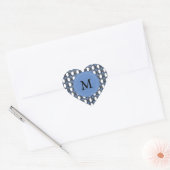 Custom Blue Abstrakt Scarab Muster Monogram Herz-Aufkleber (Umschlag)