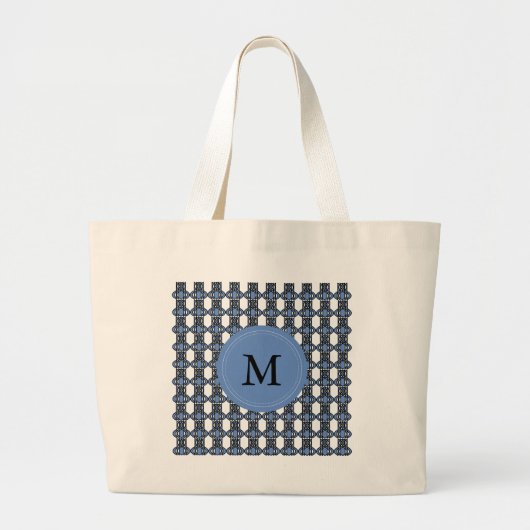 Custom Blue Abstrakt Scarab Muster Monogram Jumbo Stoffbeutel (Vorne)