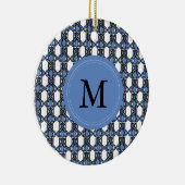 Custom Blue Abstrakt Scarab Muster Monogram Keramik Ornament (Rechts)