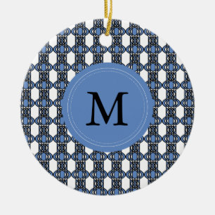 Custom Blue Abstrakt Scarab Muster Monogram Keramik Ornament