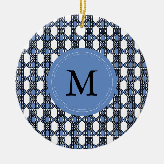 Custom Blue Abstrakt Scarab Muster Monogram Keramik Ornament (Vorne)