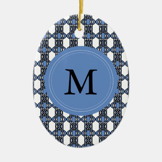Custom Blue Abstrakt Scarab Muster Monogram Keramikornament (Vorne)