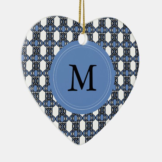 Custom Blue Abstrakt Scarab Muster Monogram Keramikornament (Rechts)