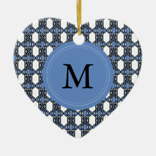 Custom Blue Abstrakt Scarab Muster Monogram Keramikornament