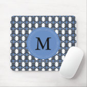 Custom Blue Abstrakt Scarab Muster Monogram Mousepad (Mit Mouse)