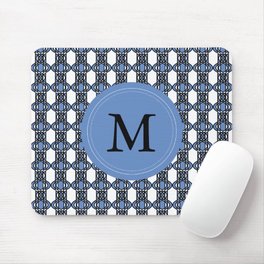 Custom Blue Abstrakt Scarab Muster Monogram Mousepad (Mit Mouse)