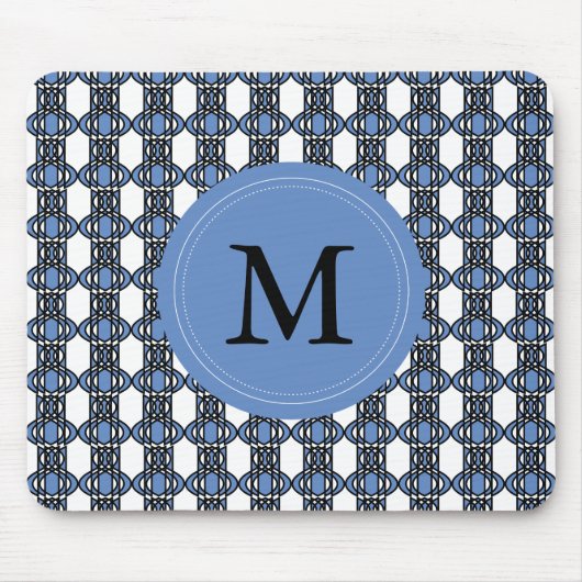 Custom Blue Abstrakt Scarab Muster Monogram Mousepad (Vorne)