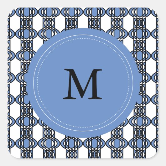 Custom Blue Abstrakt Scarab Muster Monogram Quadratischer Aufkleber (Vorderseite)