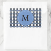 Custom Blue Abstrakt Scarab Muster Monogram Rechteckiger Aufkleber (Tasche)