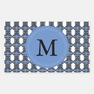 Custom Blue Abstrakt Scarab Muster Monogram Rechteckiger Aufkleber