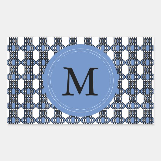 Custom Blue Abstrakt Scarab Muster Monogram Rechteckiger Aufkleber (Vorderseite)