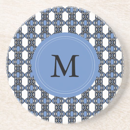 Custom Blue Abstrakt Scarab Muster Monogram Sandstein Untersetzer (Vorne)