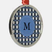 Custom Blue Abstrakt Scarab Muster Monogram Silbernes Ornament (Rechts)