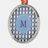 Custom Blue Abstrakt Scarab Muster Monogram Silbernes Ornament (Links)