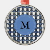 Custom Blue Abstrakt Scarab Muster Monogram Silbernes Ornament (Vorne)