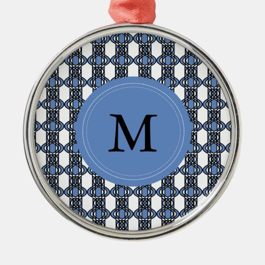 Custom Blue Abstrakt Scarab Muster Monogram Silbernes Ornament (Vorne)