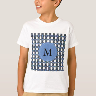 Custom Blue Abstrakt Scarab Muster Monogram T-Shirt